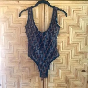 New FENDI one piece bathing suit— never worn-rich brown & black & stretchy